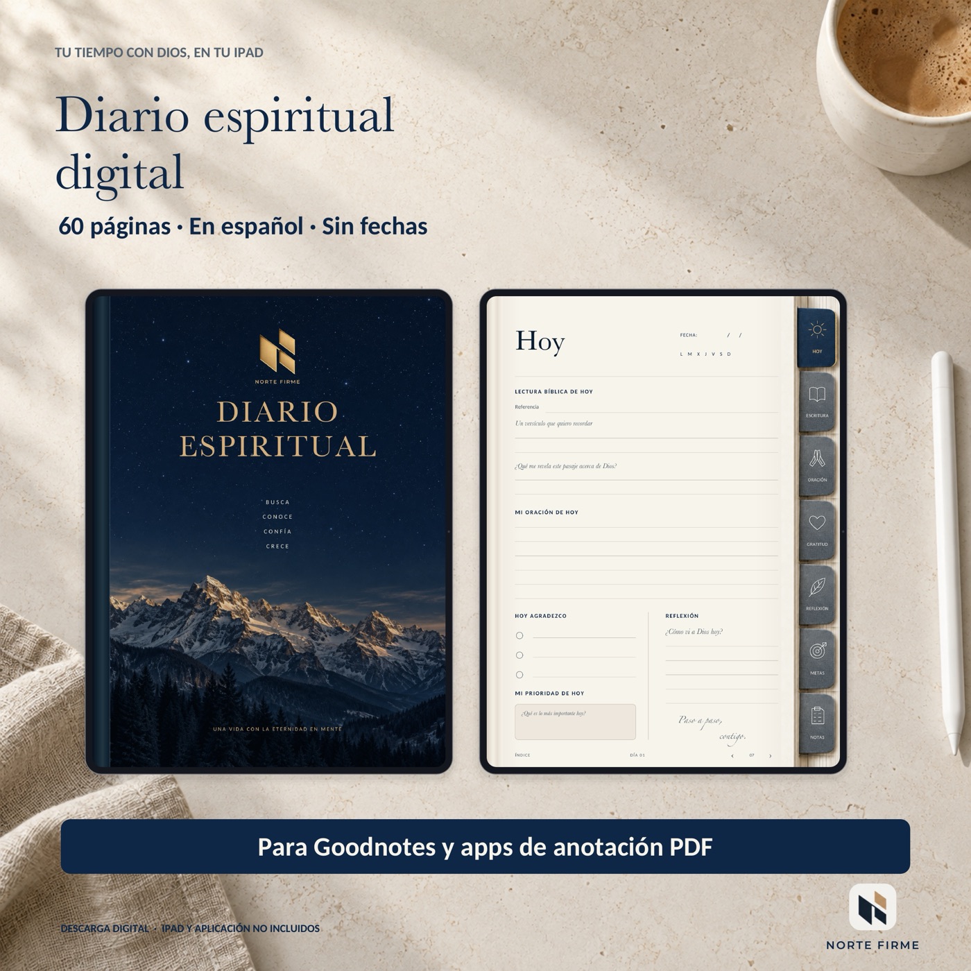 Diario Espiritual abierto en un iPad